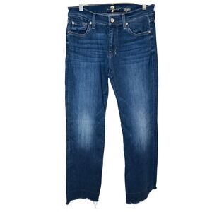 7 For All Mankind Dojo Flare Jeans Raw Hem Dark Wash Size 29